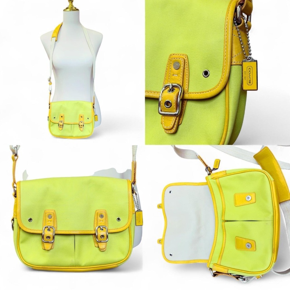 Vintage Coach Y2K Twill Field 24 Crossbody Bag Flap Messenger – Lime Green